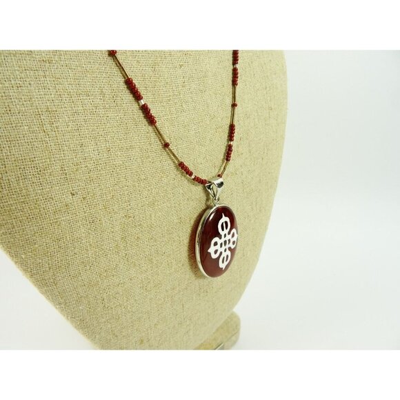 Tibetan Cross Stone Necklace Statement Choker Magnetic Clasp 16in - Picture 4 of 10